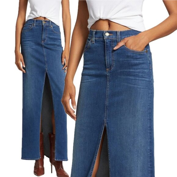 Ramy Brook Madalyn High-Rise Front-Slit Denim Maxi Skirt (Medium Wash Denim) - Picture 2 of 16